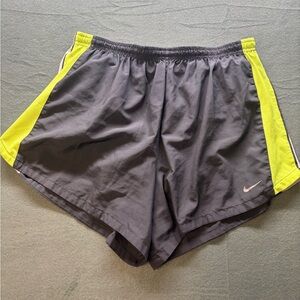 Nike Women's Athletic Shorts in Gray with Neon Yellow Accents